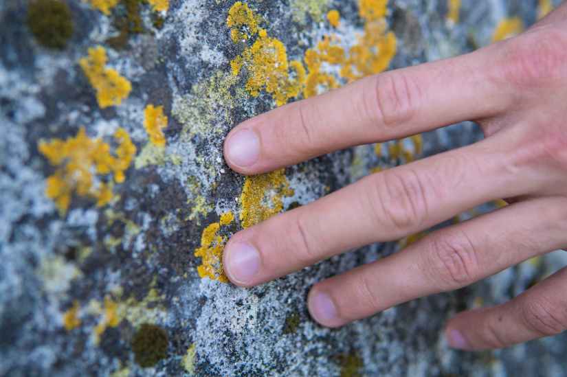 person touching stone